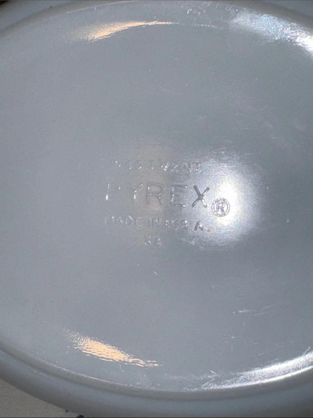 Pyrex White Casserole Dish with Light Blue Snowflake Pattern